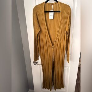 Free People Mustard Ribbed Cardigan